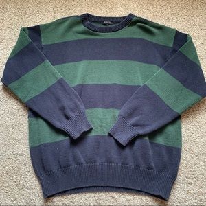 Navy/Green Striped Crewneck Sweater